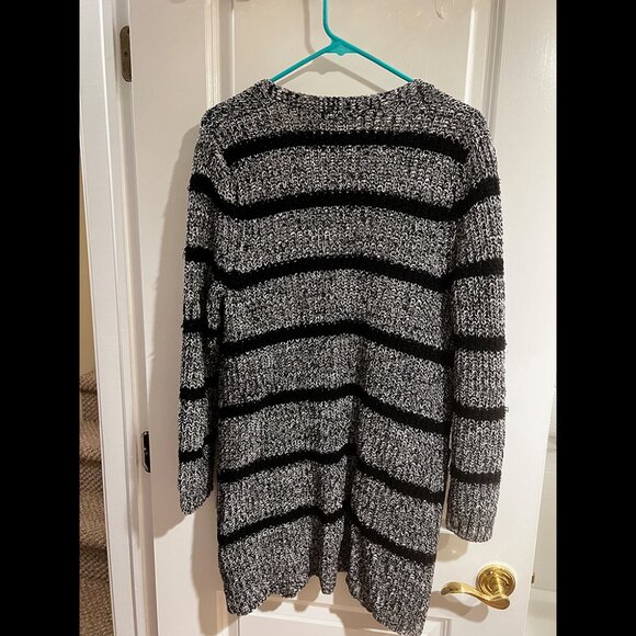 August Silk: Black and White Striped Cardigan - Size Small - Picture 2 of 5